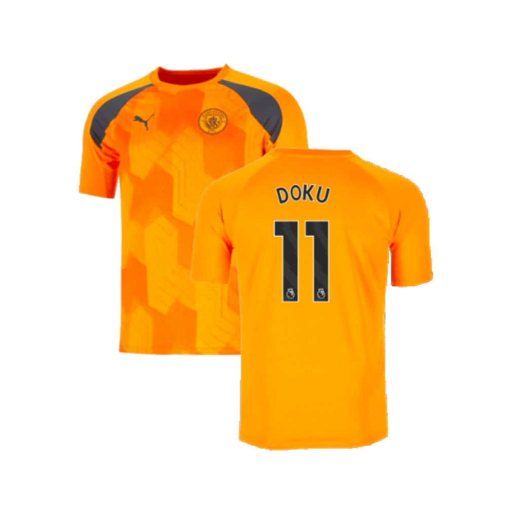 2023-2024 Man City Pre-Match Jersey (Orange) (Doku 11)