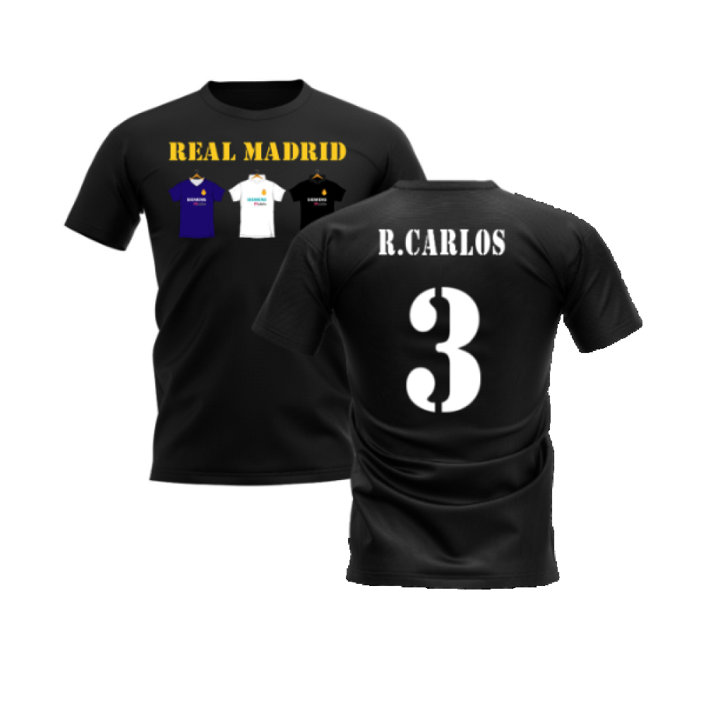 Real Madrid 2002-2003 Retro Shirt T-shirt Text (Black) (R.CARLOS 3)