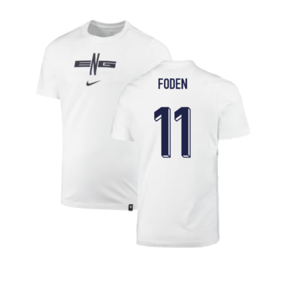 2024-2025 England Soccer T-Shirt (White) (Foden 11)