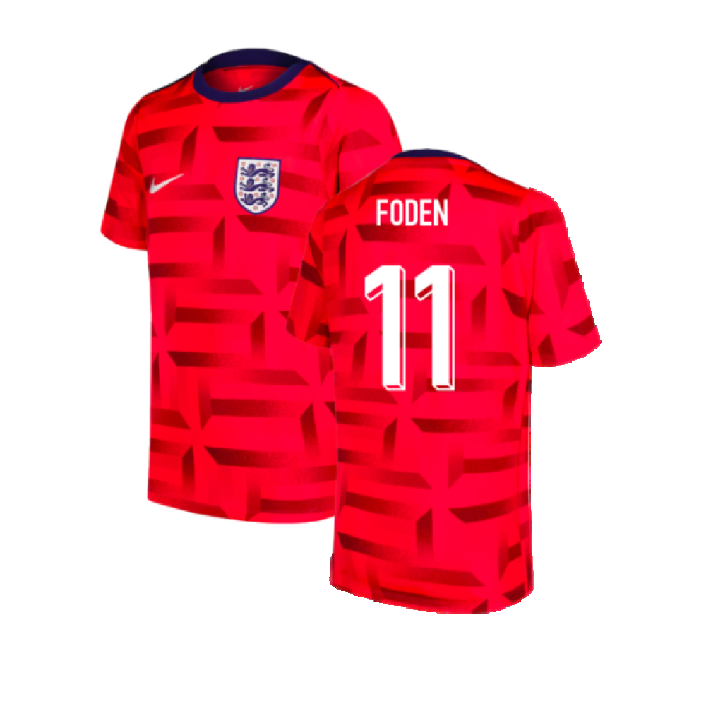 2024-2025 England Dri-FIT Pre-Match Shirt (Red) (Foden 11)