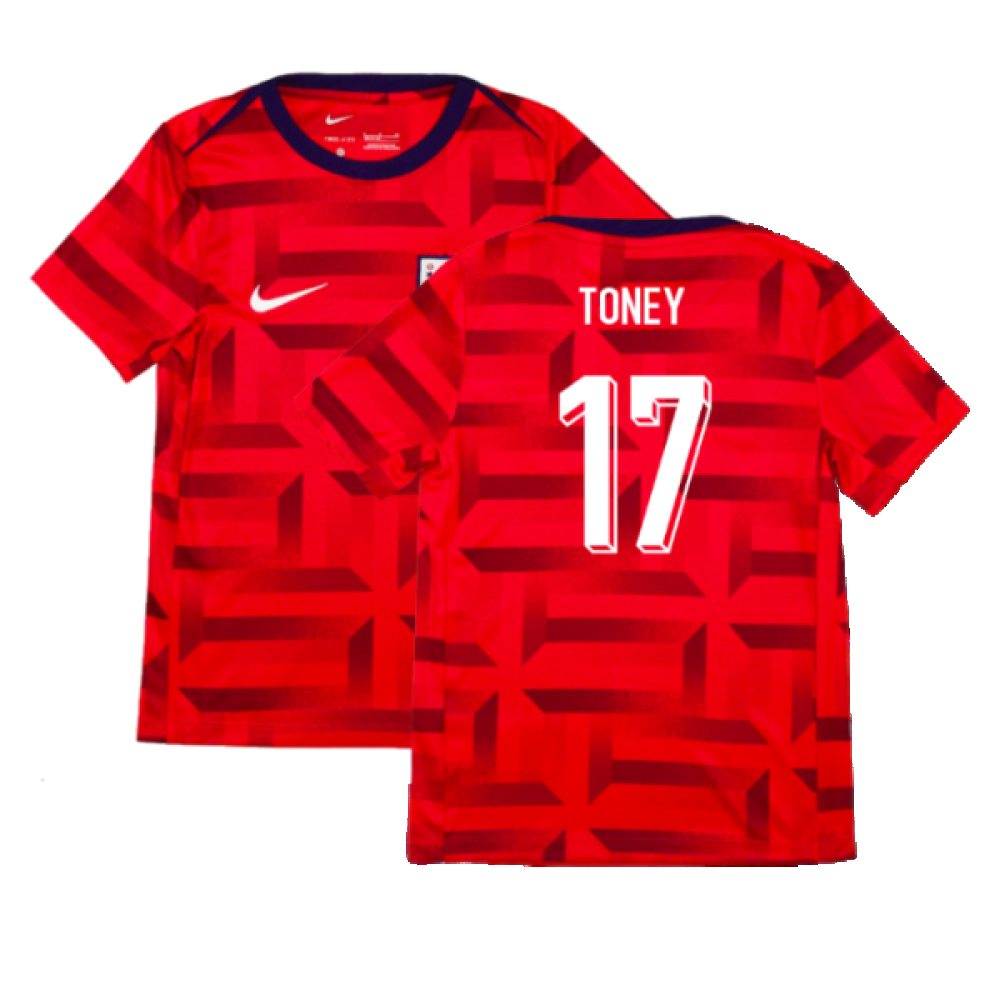 2024-2025 England Academy Pro Pre-Match Top (Siren Red) - Kids (Toney 17)