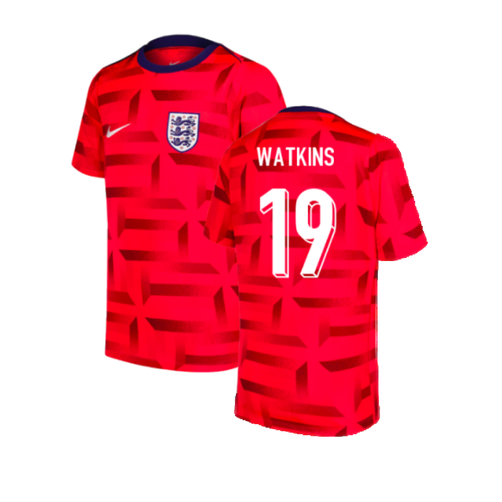 2024-2025 England Dri-FIT Pre-Match Shirt (Red) (Watkins 19)