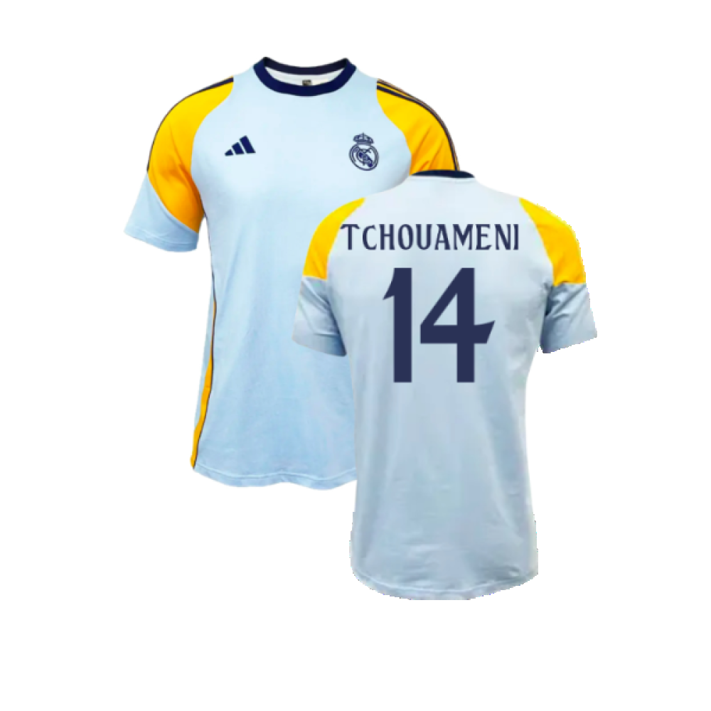 2024-2025 Real Madrid Training Tee (Glow Blue) (Tchouameni 14)