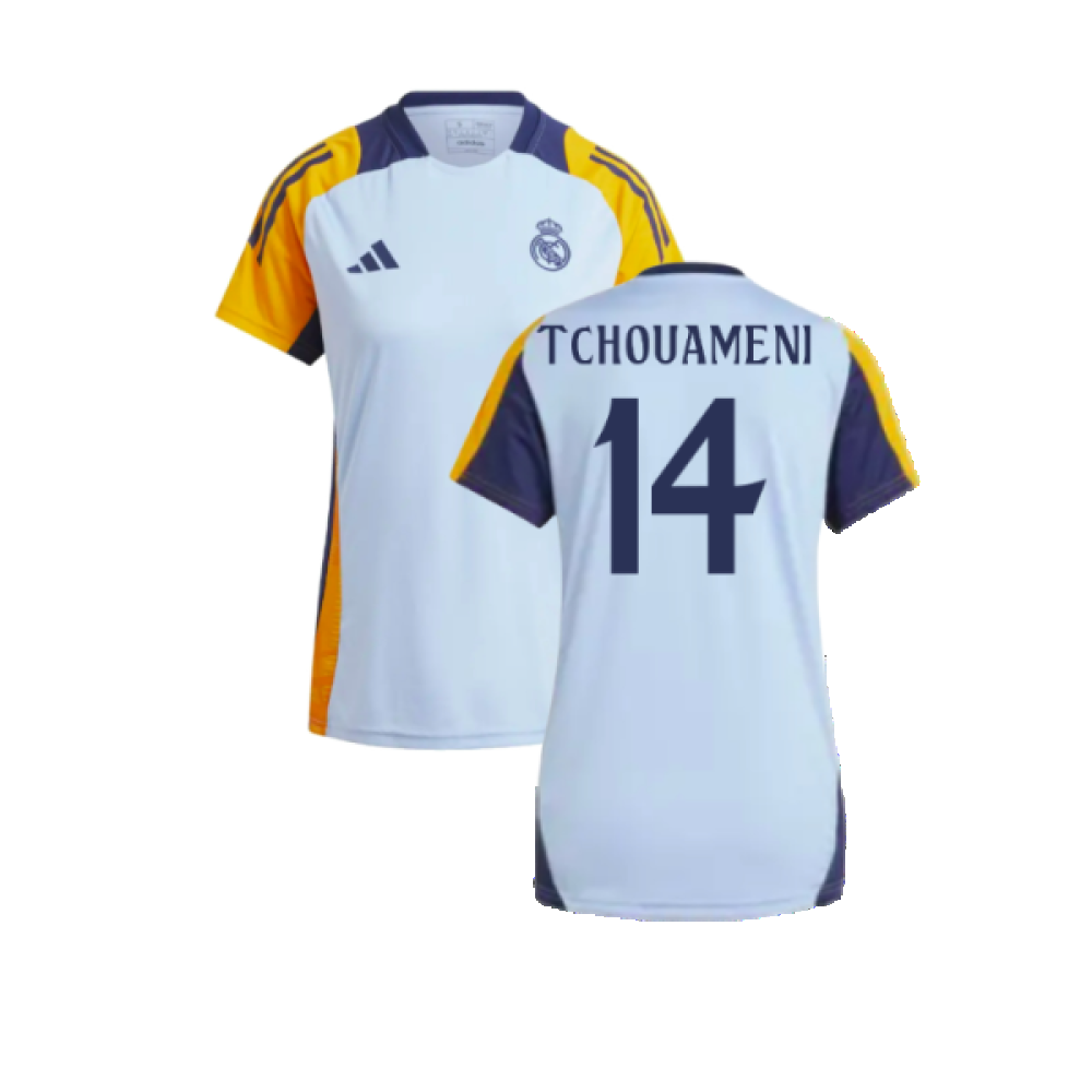 2024-2025 Real Madrid Training Shirt (Glow Blue) - Womens (Tchouameni 14)