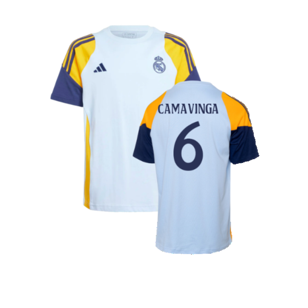 2024-2025 Real Madrid Training Tee (Glow Blue) - Kids (Camavinga 6)