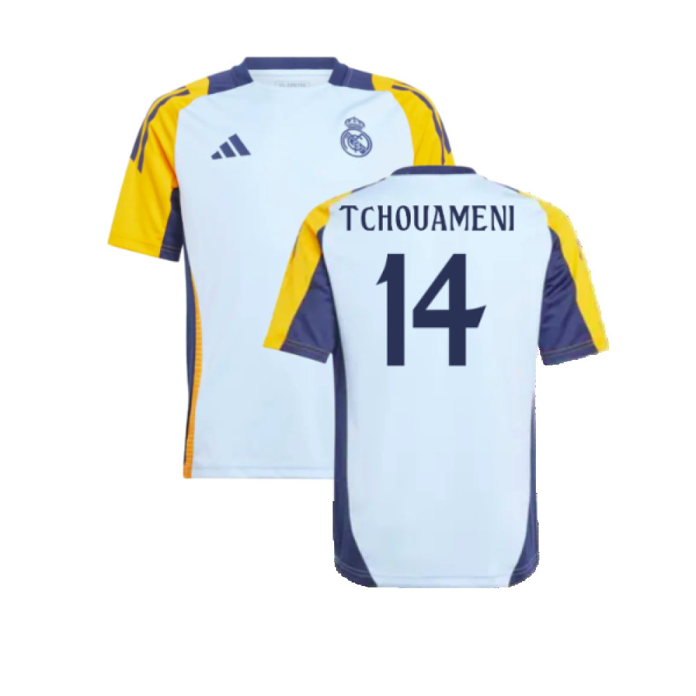 2024-2025 Real Madrid Training Shirt (Glow Blue) - Kids (Tchouameni 14)