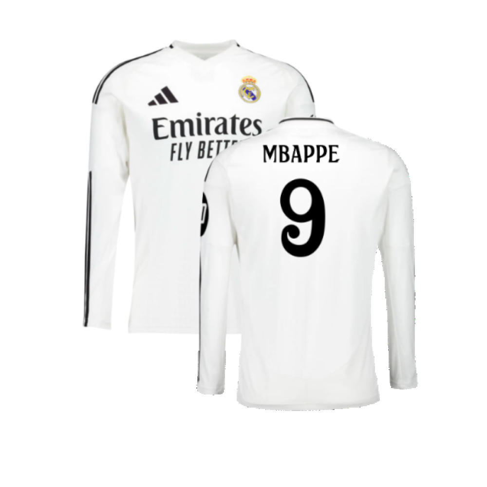 2024-2025 Real Madrid Long Sleeve Home Shirt (Mbappe 9)