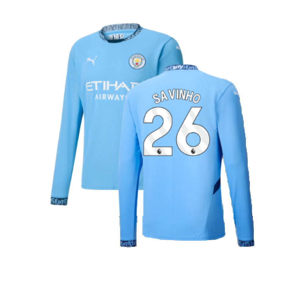 2024-2025 Man City Home Long Sleeve Shirt (Savinho 26)