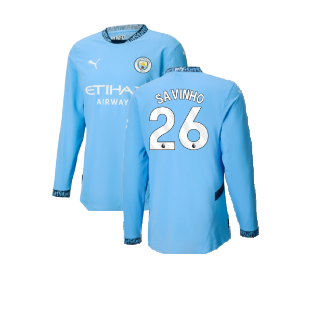 2024-2025 Man City Authentic Long Sleeve Home Shirt (Savinho 26)