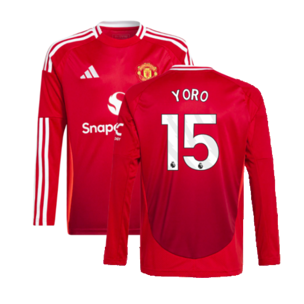 2024-2025 Man Utd Long Sleeve Home Shirt (Kids) (Yoro 15)