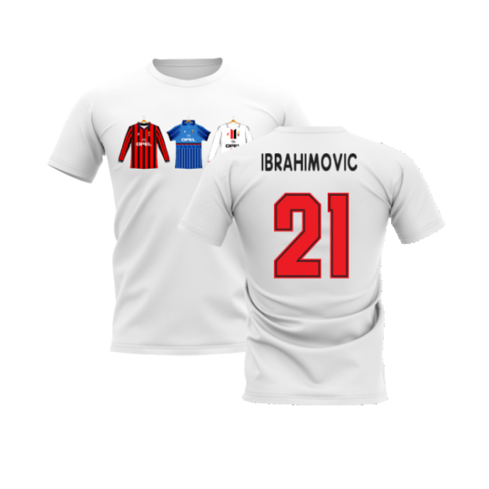 AC Milan 1995-1996 Retro Shirt T-shirt (White) (Ibrahimovic 21)