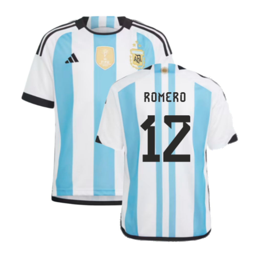 Argentina 2022 World Cup Winners Home Shirt - Kids (ROMERO 12)