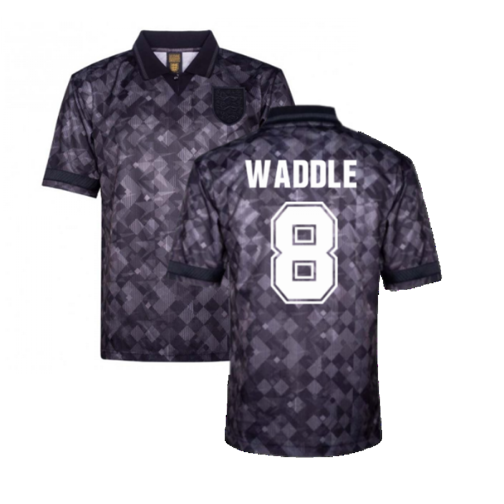 England 1990 Black Out Retro Football Shirt (Waddle 8)