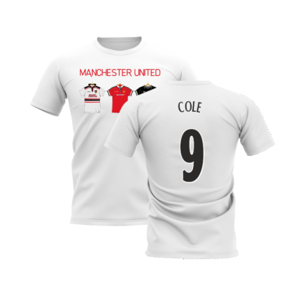 Manchester United 1998-1999 Retro Shirt T-shirt - Text (White) (Cole 9)