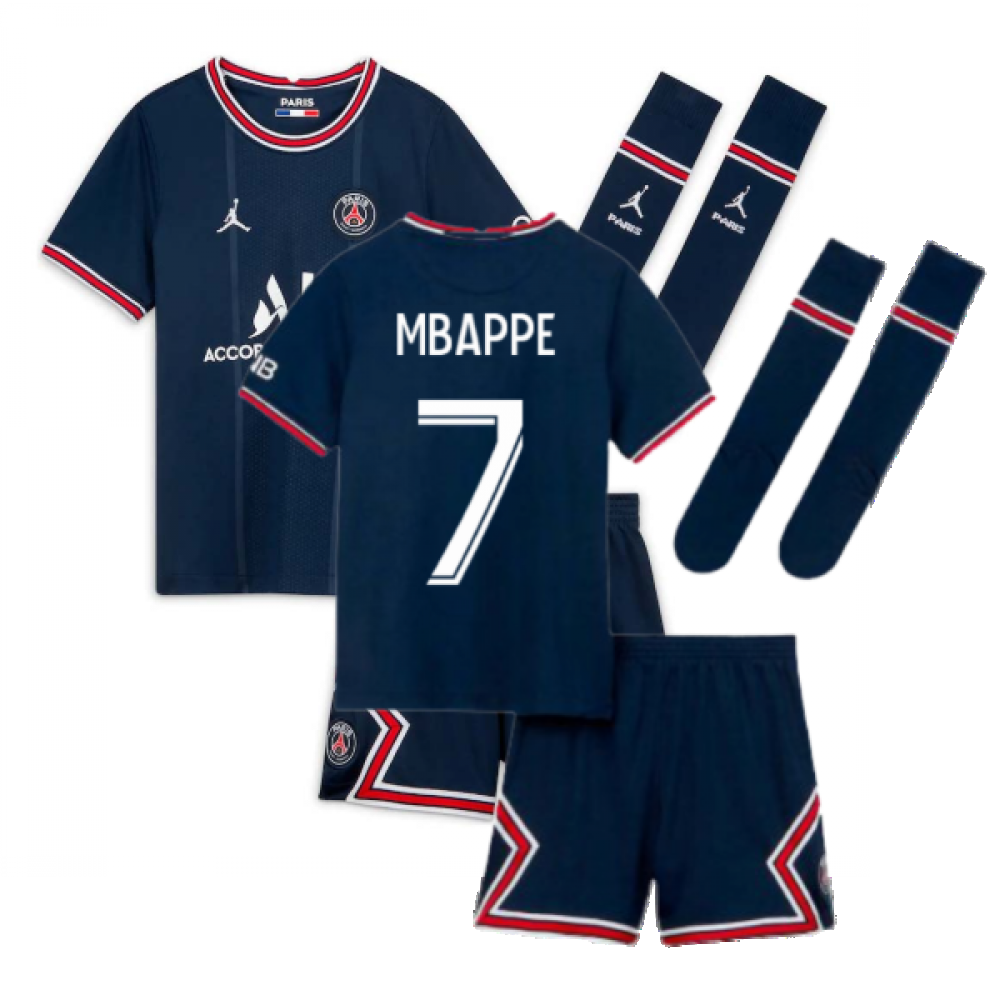 PSG 2021-2022 Little Boys Home Kit (MBAPPE 7)