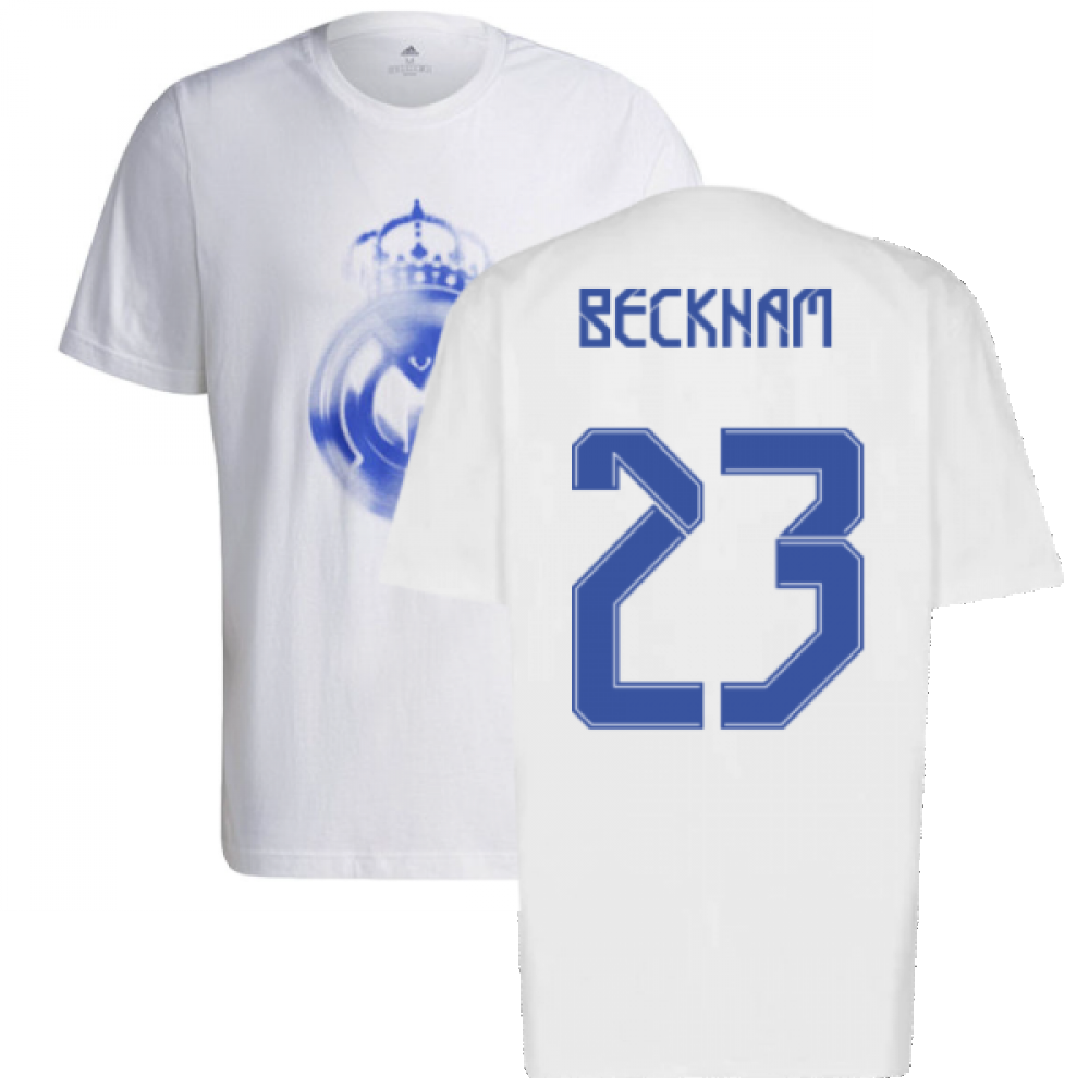 Real Madrid 2021-2022 Training Tee (White-Blue) (BECKHAM 23)