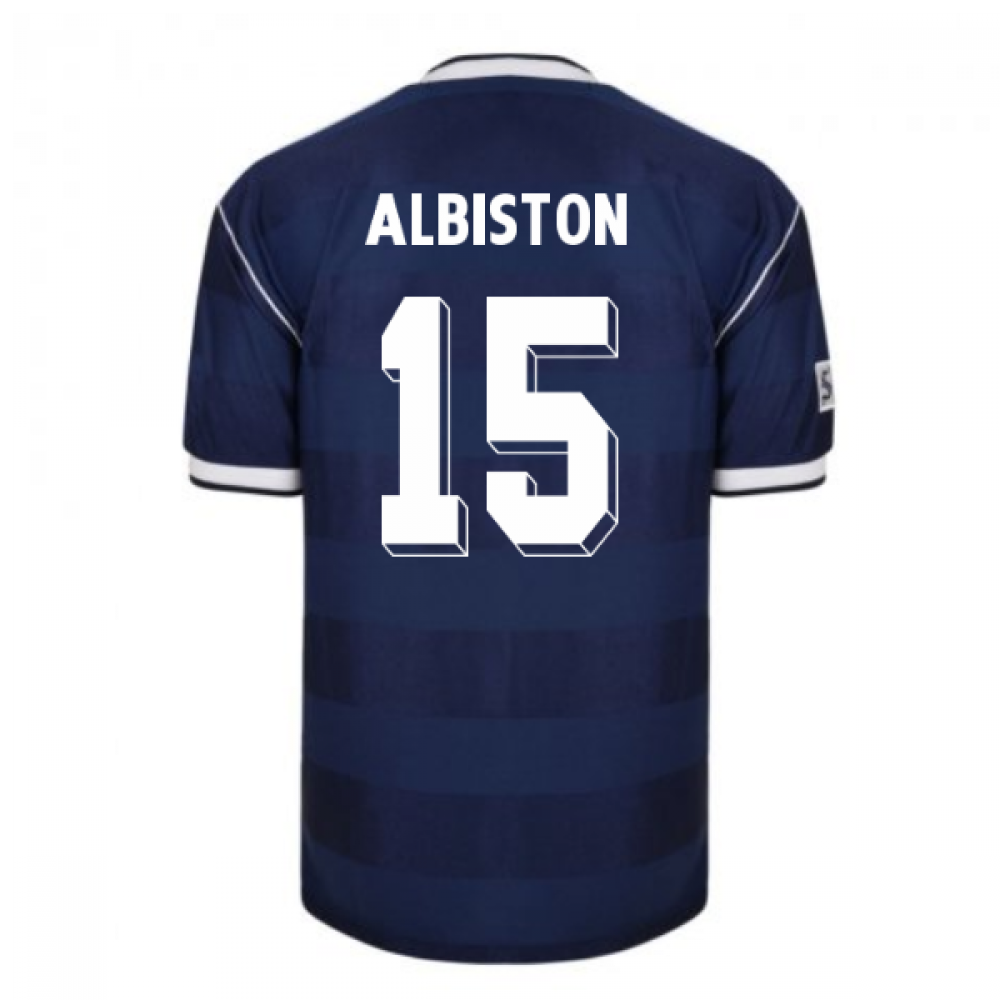 Score Draw Scotland 1986 Retro Football Shirt (Albiston 15)