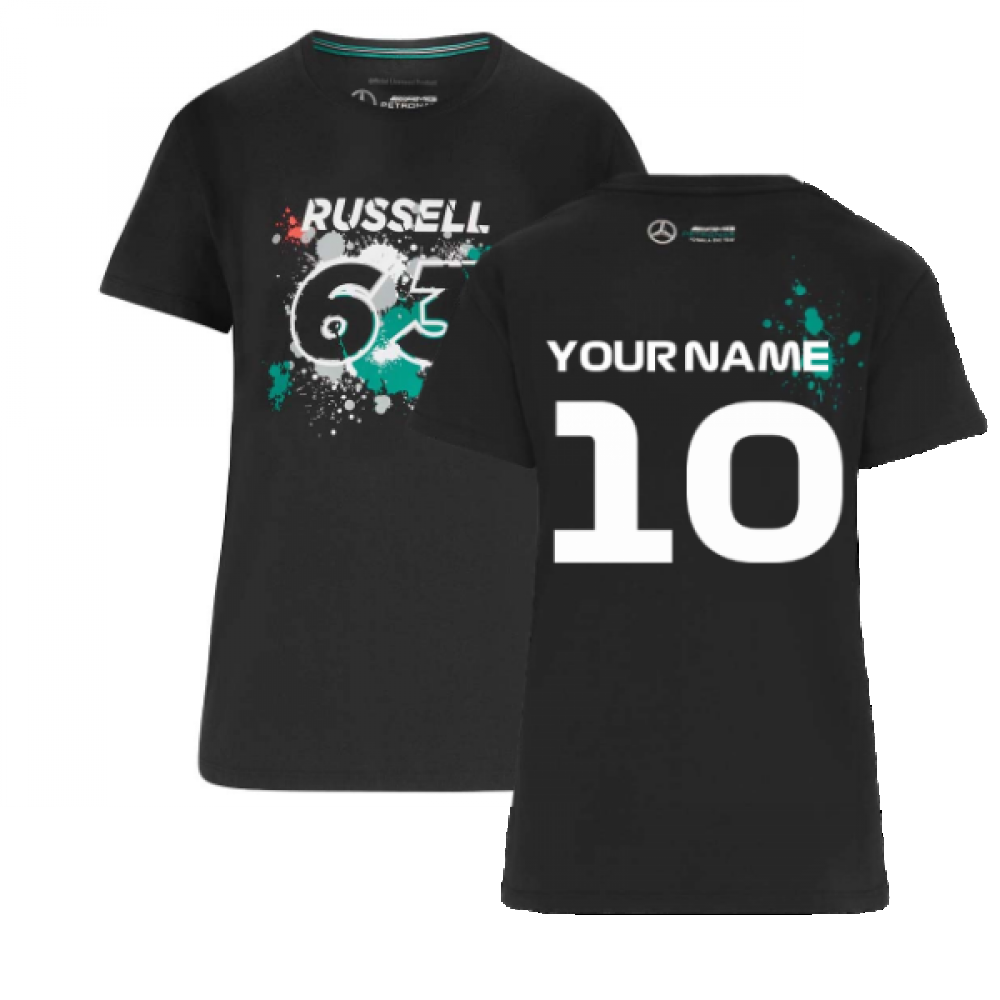 2022 Mercedes George Russell #63 T-Shirt (Black) - Womens (Your Name)