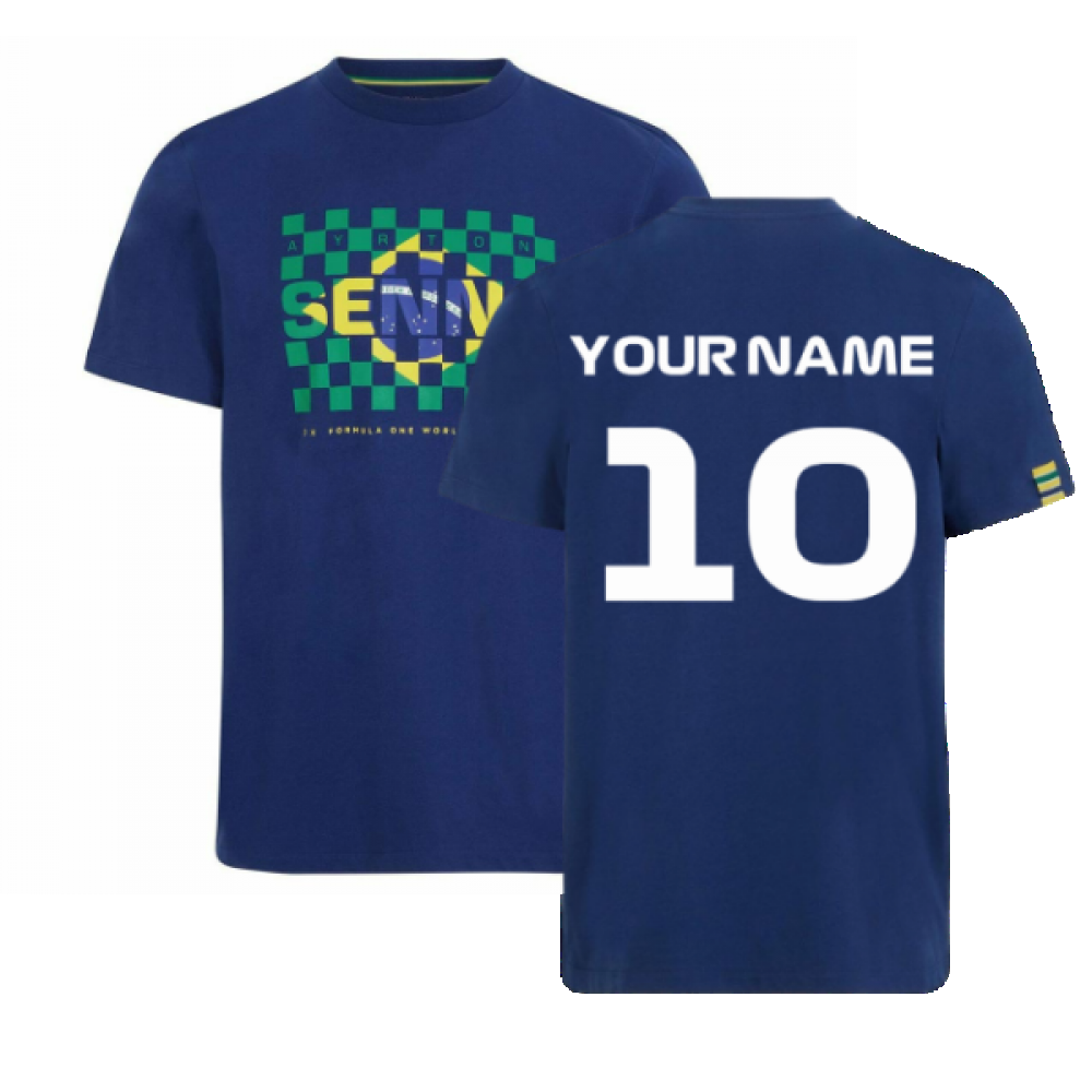 Ayrton Senna FW Mens Flag Tee (Navy) (Your Name)