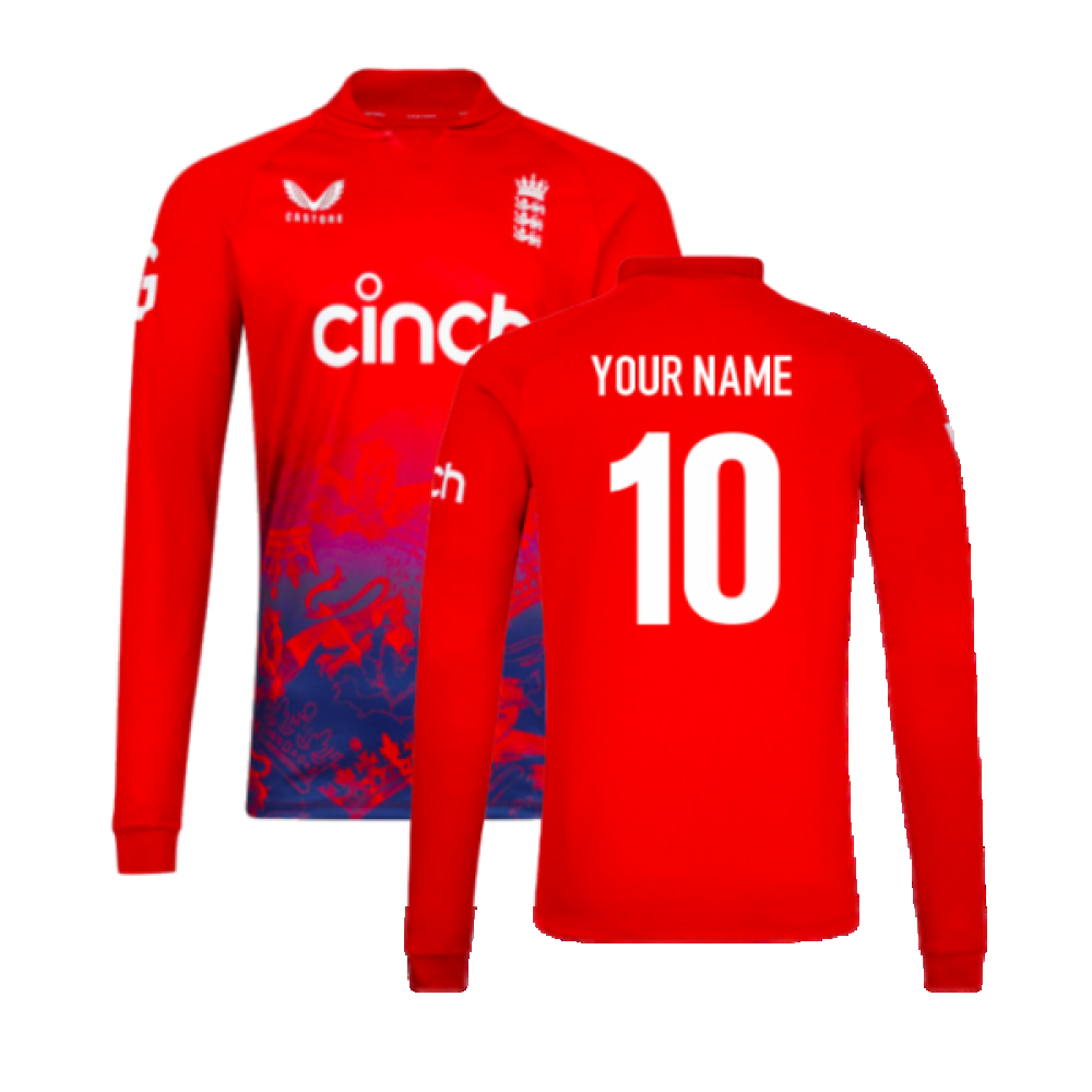 2023 England Cricket T20 Replica Long Sleeve Jersey (Your Name)