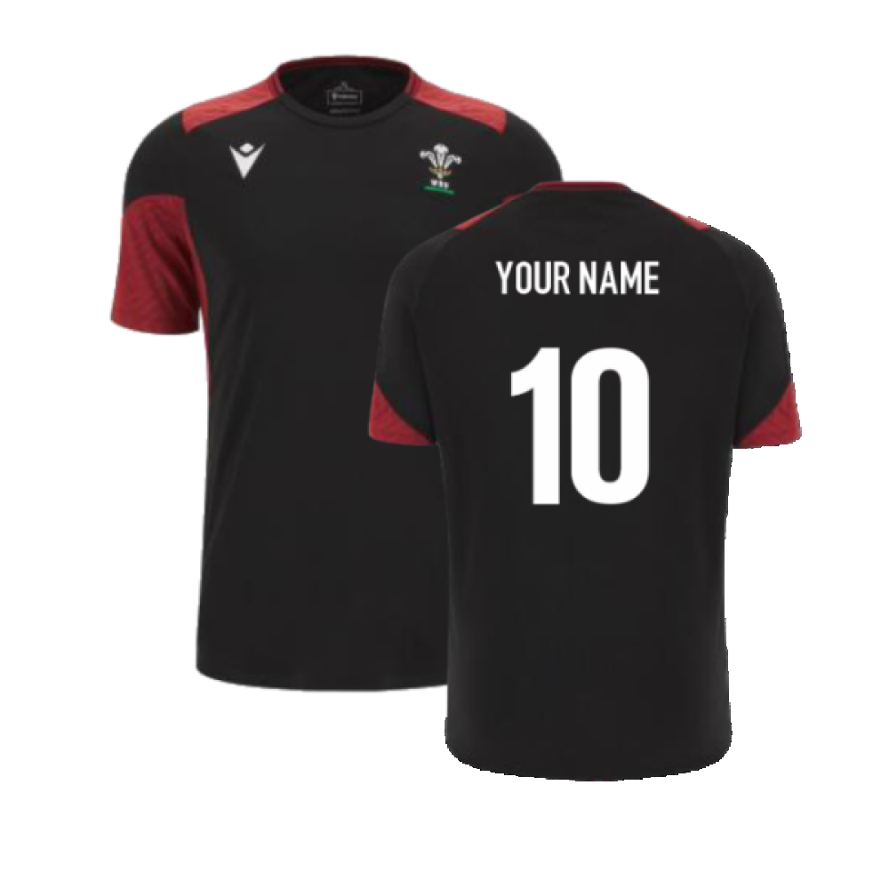 2023-2024 Wales Rugby WRU Training Gym Shirt (Black) (Your Name)