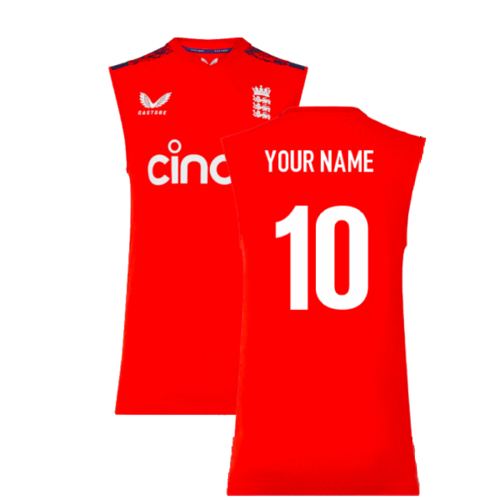 2024 England Cricket T20 Sleeveless Vest (Red) (Your Name)