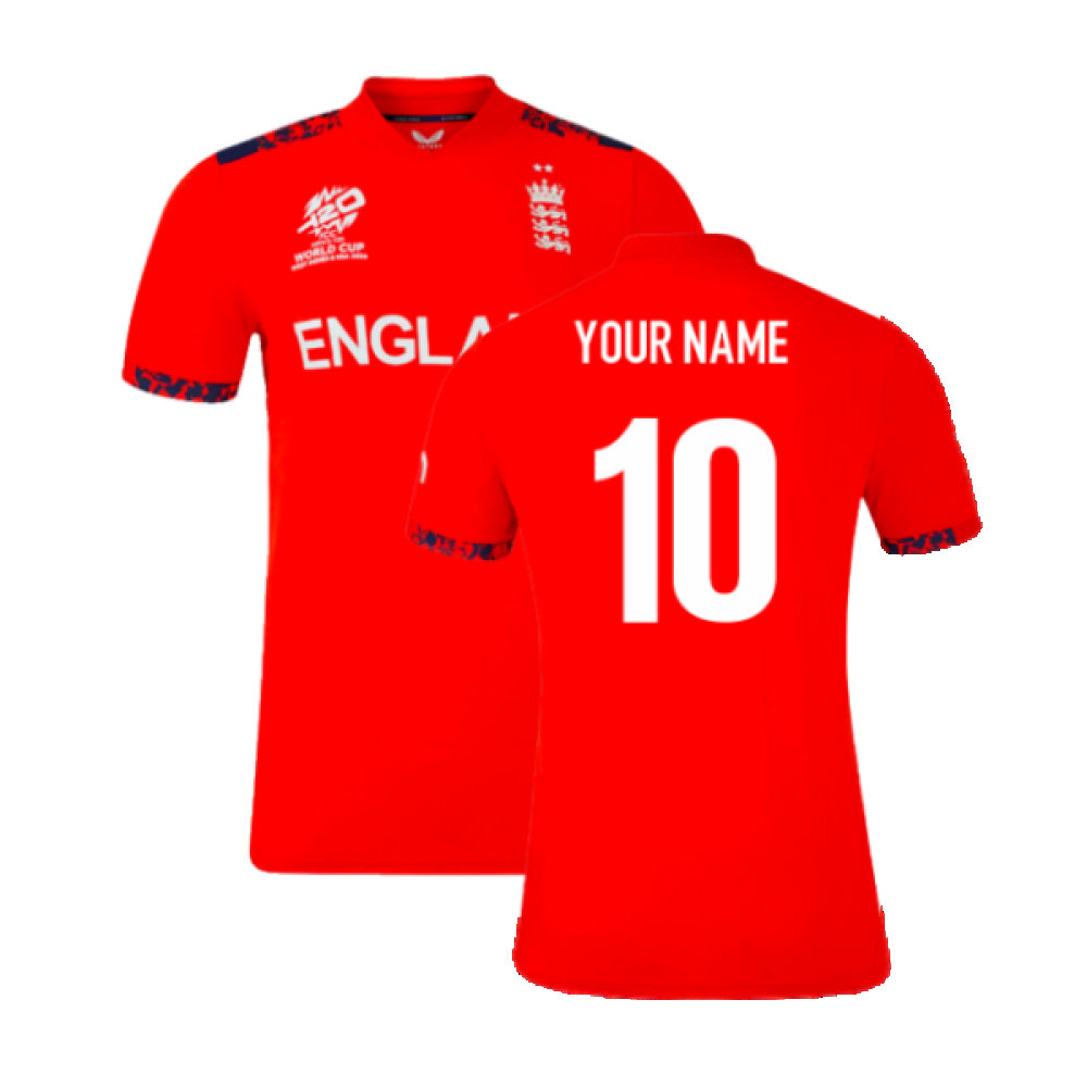 2024 England Cricket T20 Replica S/S T-Shirt - World Cup (Red) (Ladies) (Your Name)