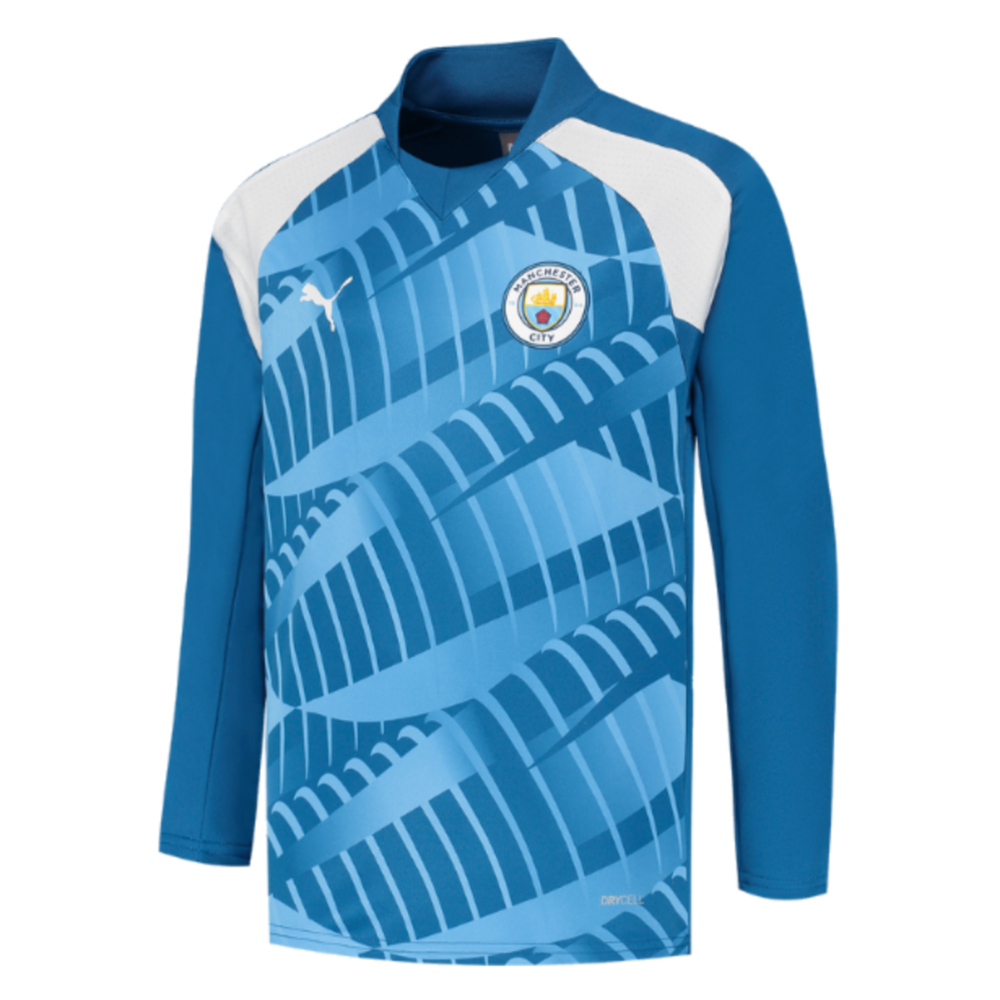 2023-2024 Man City Pre-Match LS Sweat Top (Lake Blue) - Kids